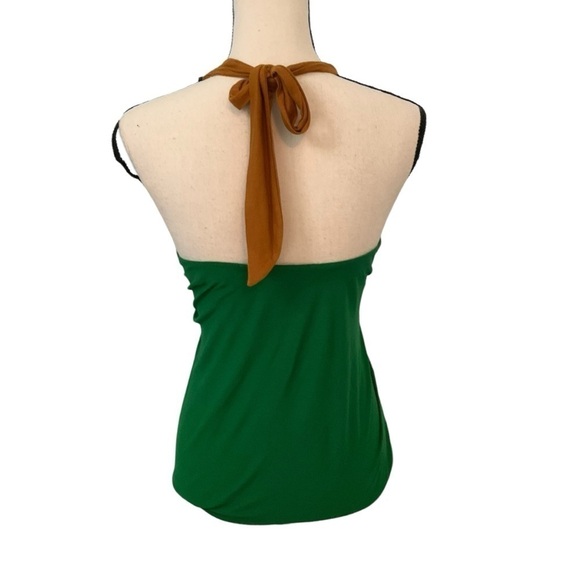 T-bags Los Angeles Green Top with Hand-sewn Leather Collar Size M - Picture 3 of 7